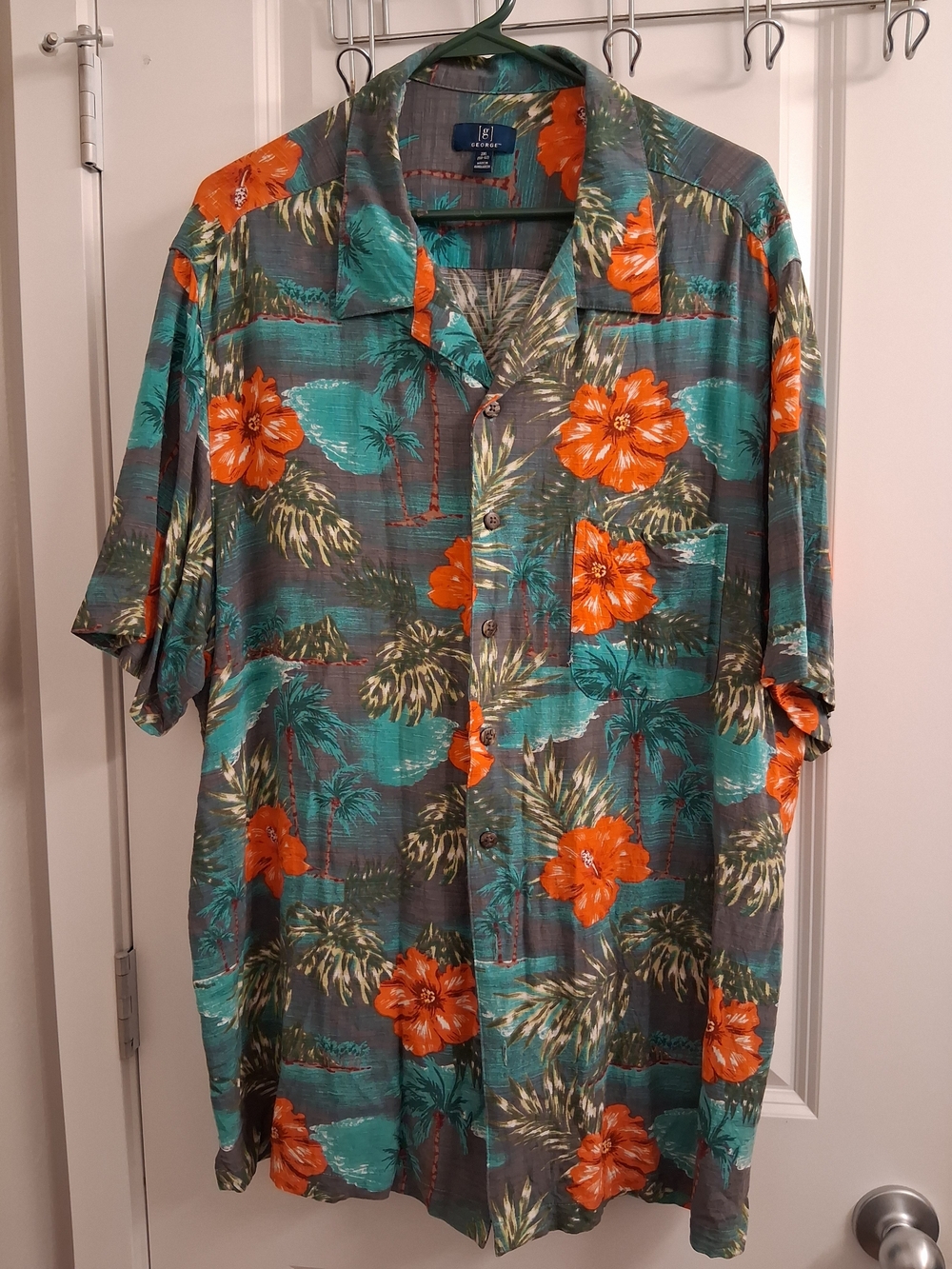 Men's Tropical Button-Down Shirt in Teal & Orange